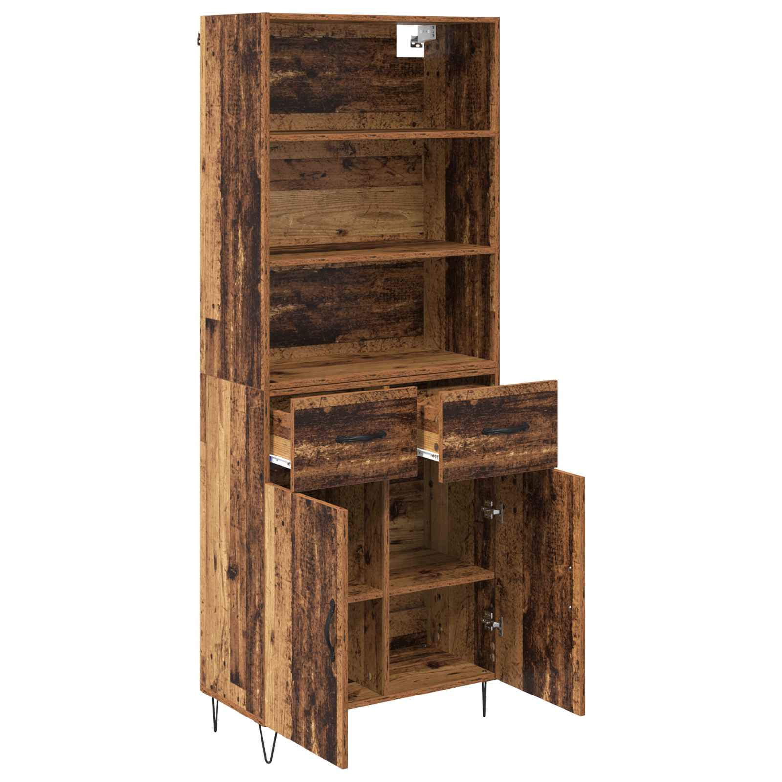Hoge kast met lade 2 pcs Oudhout Bewerkt hout is nu te koop bij PeponiXL, paradijselijk wonen!