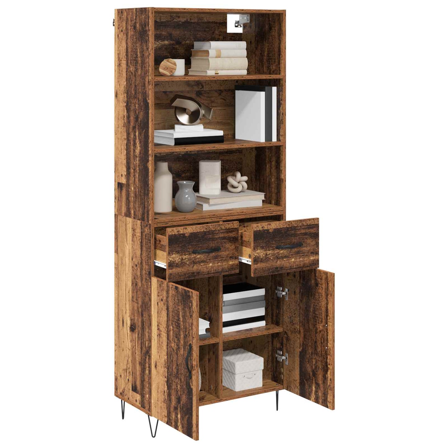 Hoge kast met lade 2 pcs Oudhout Bewerkt hout is nu te koop bij PeponiXL, paradijselijk wonen!