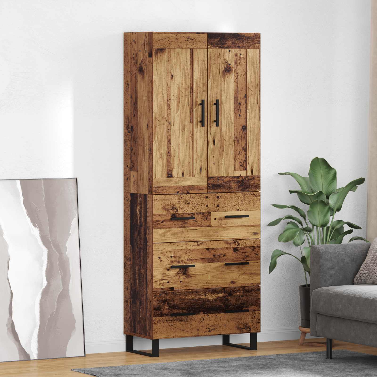 Hoge kast Oudhout 69,5 x 34 x 180 cm Bewerkt hout is nu te koop bij PeponiXL, paradijselijk wonen!