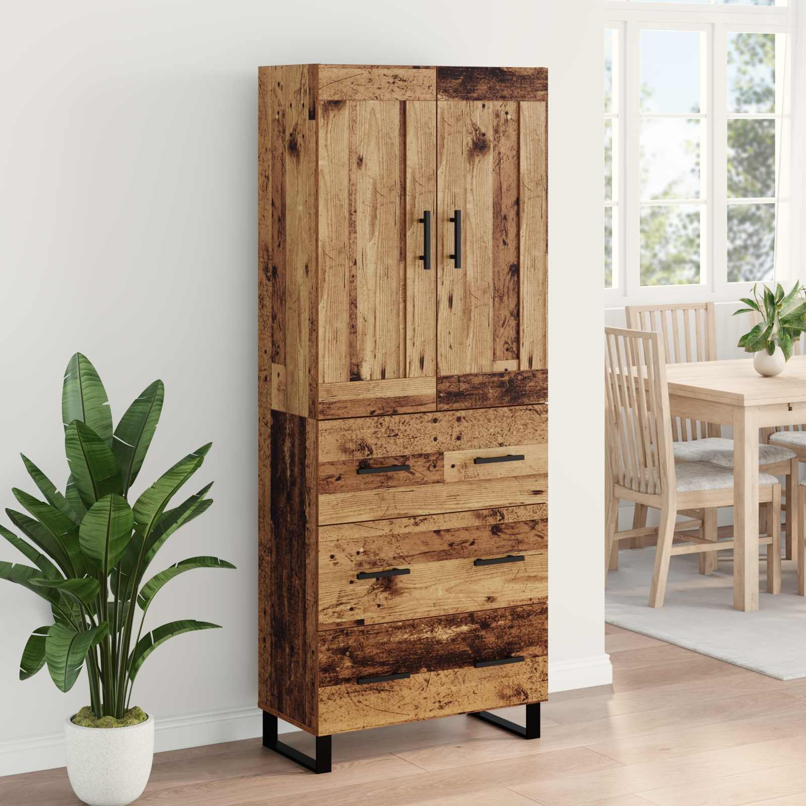 Hoge kast Oudhout 69,5 x 34 x 180 cm Bewerkt hout is nu te koop bij PeponiXL, paradijselijk wonen!