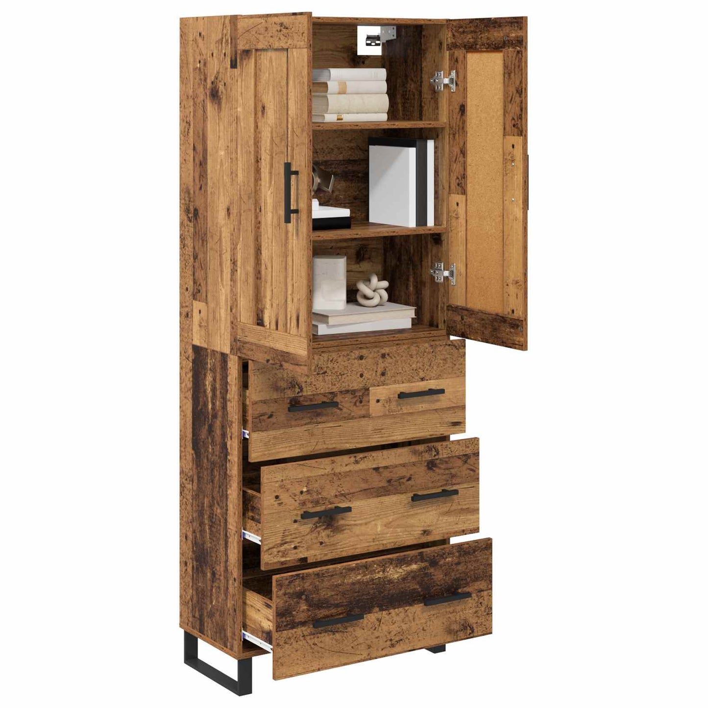 Hoge kast Oudhout 69,5 x 34 x 180 cm Bewerkt hout is nu te koop bij PeponiXL, paradijselijk wonen!