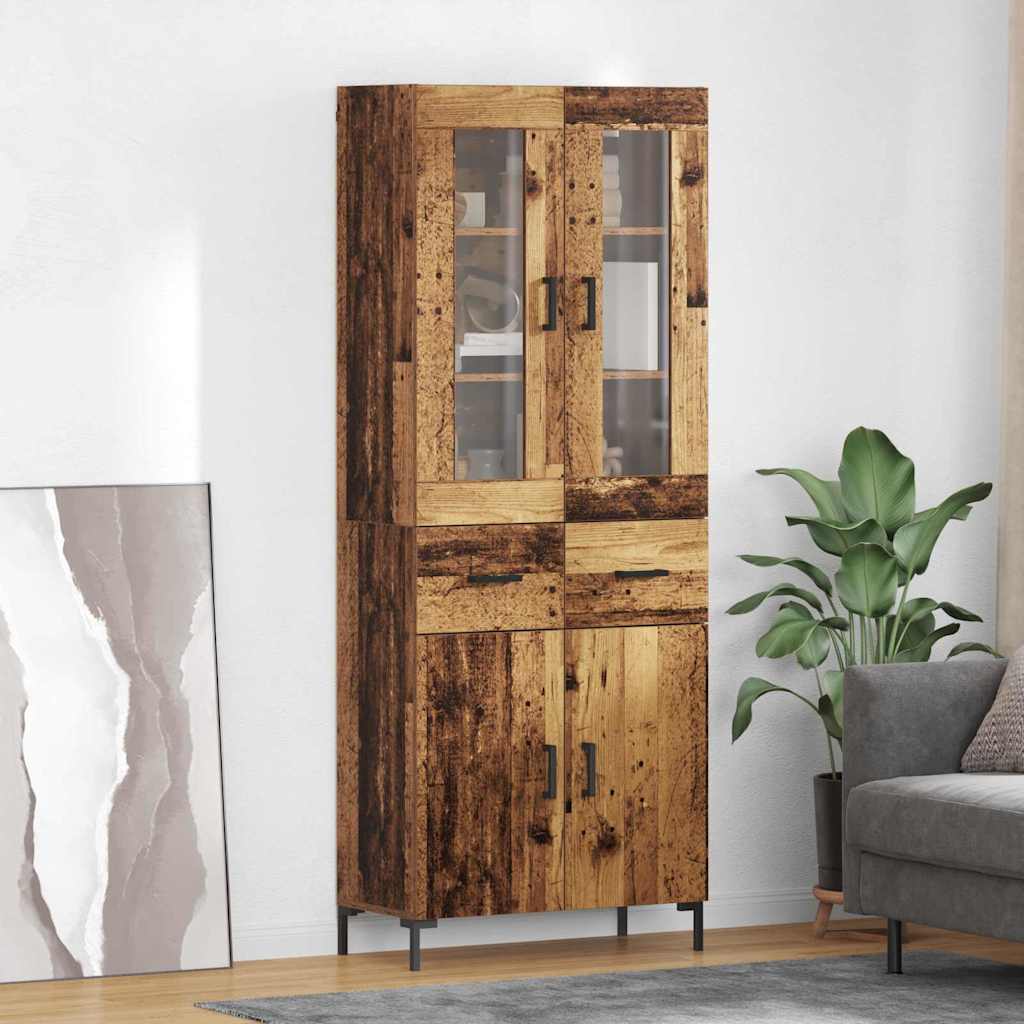 Hoge kast met lade 2 pcs Oudhout Bewerkt hout is nu te koop bij PeponiXL, paradijselijk wonen!