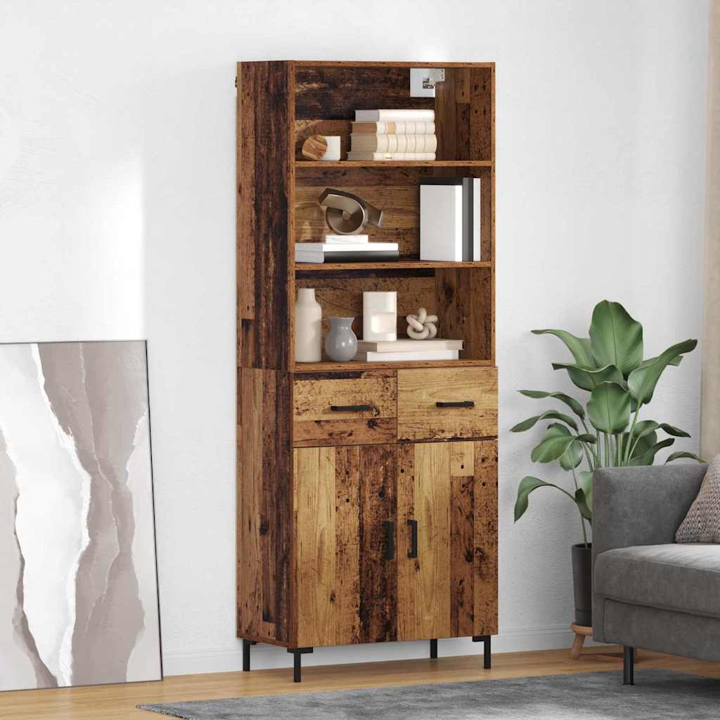 Hoge kast met lade Oudhout 69,5 x 34 x 180 cm Bewerkt hout is nu te koop bij PeponiXL, paradijselijk wonen!