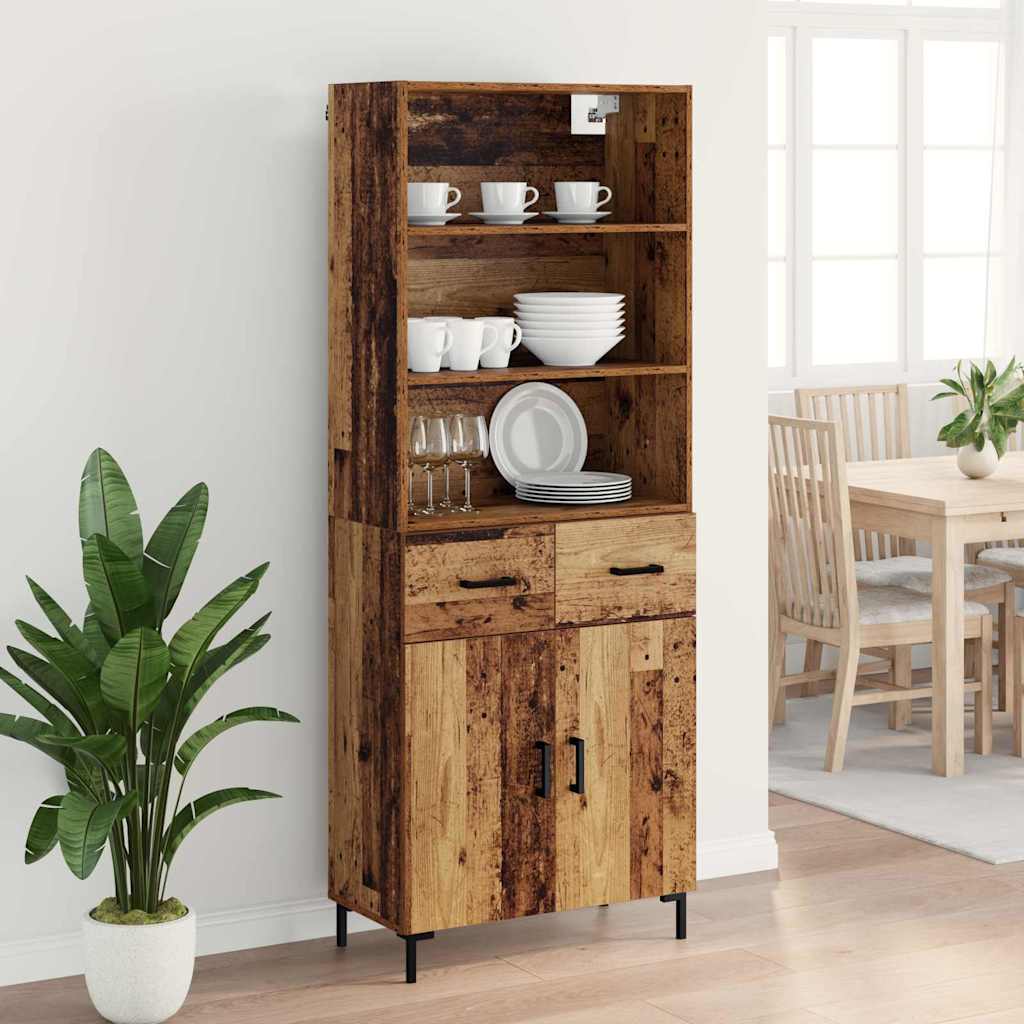 Hoge kast met lade Oudhout 69,5 x 34 x 180 cm Bewerkt hout is nu te koop bij PeponiXL, paradijselijk wonen!