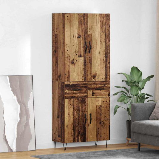 Hoge kast met lade 2 pcs Oudhout Geëngineerd hout en glas is nu te koop bij PeponiXL, paradijselijk wonen!