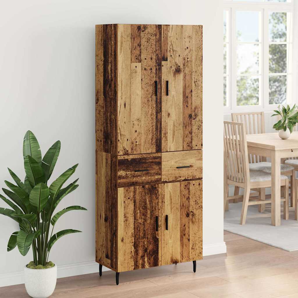 Hoge kast met lade 2 pcs Oud Hout Geengineerd Hout en Glas is nu te koop bij PeponiXL, paradijselijk wonen!