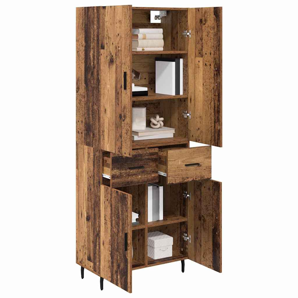Hoge kast met lade 2 pcs Oud Hout Geengineerd Hout en Glas is nu te koop bij PeponiXL, paradijselijk wonen!