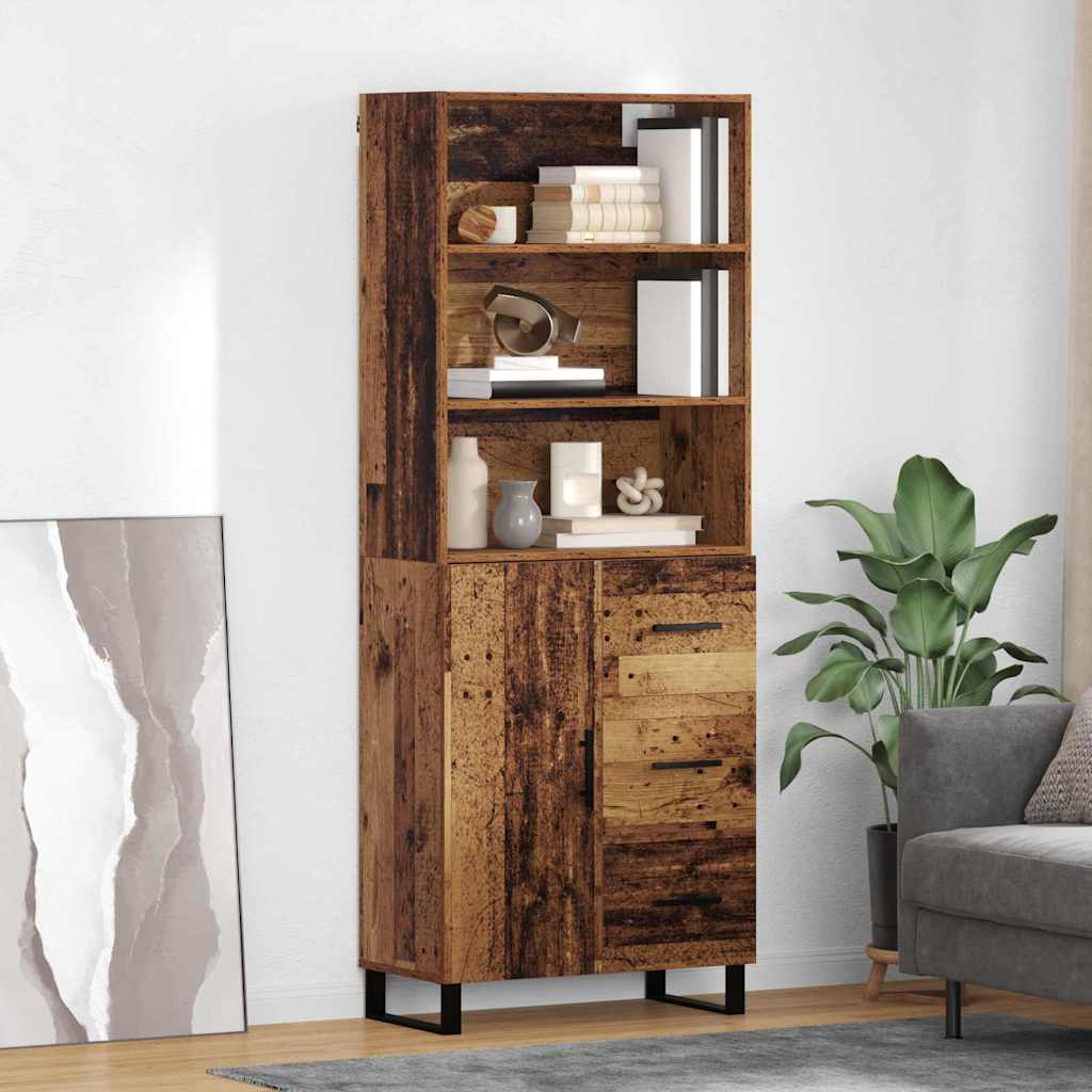 Hoge kast met lade 2 pcs Oudhout Bewerkt hout is nu te koop bij PeponiXL, paradijselijk wonen!