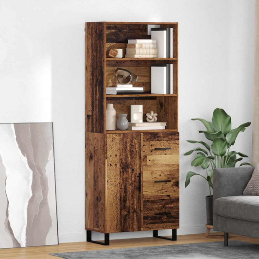 Hoge kast met lade 2 pcs Oudhout Bewerkt hout is nu te koop bij PeponiXL, paradijselijk wonen!