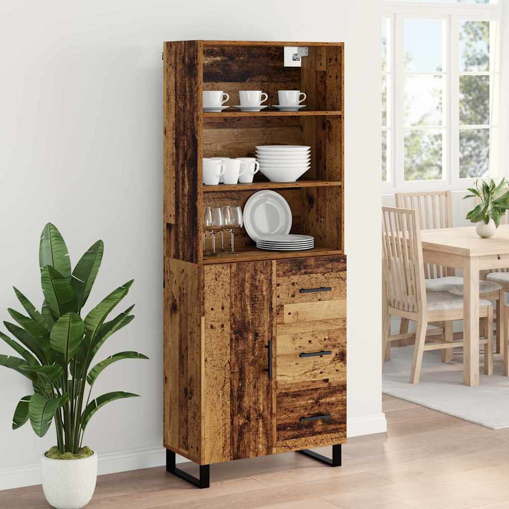 Hoge kast met lade 2 pcs Oudhout Bewerkt hout is nu te koop bij PeponiXL, paradijselijk wonen!