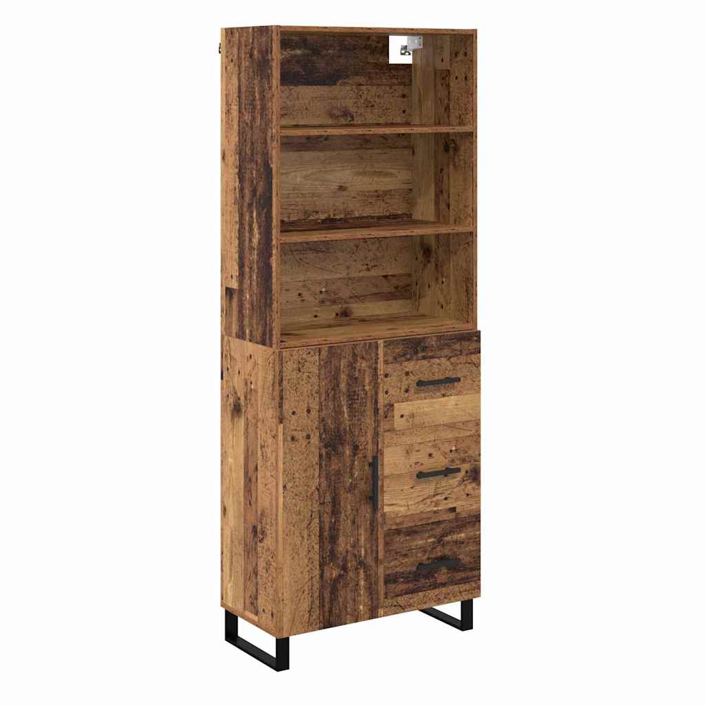 Hoge kast met lade 2 pcs Oudhout Bewerkt hout is nu te koop bij PeponiXL, paradijselijk wonen!
