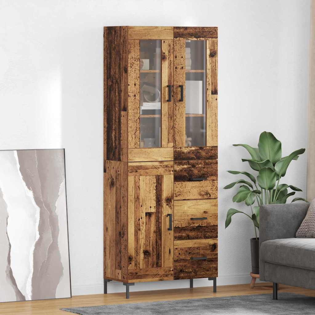 Hoge kast met lade 2 pcs Oudhout Bewerkt hout is nu te koop bij PeponiXL, paradijselijk wonen!