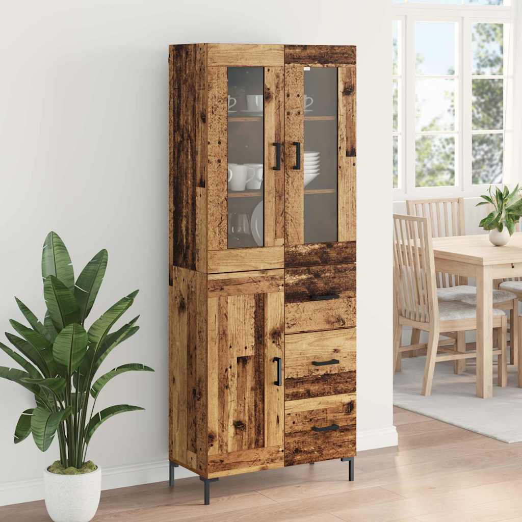Hoge kast met lade 2 pcs Oudhout Bewerkt hout is nu te koop bij PeponiXL, paradijselijk wonen!