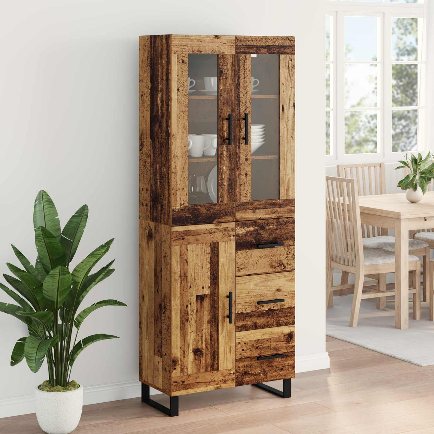 Hoge kast met lade 2 pcs Oud Hout Bewerkt hout is nu te koop bij PeponiXL, paradijselijk wonen!