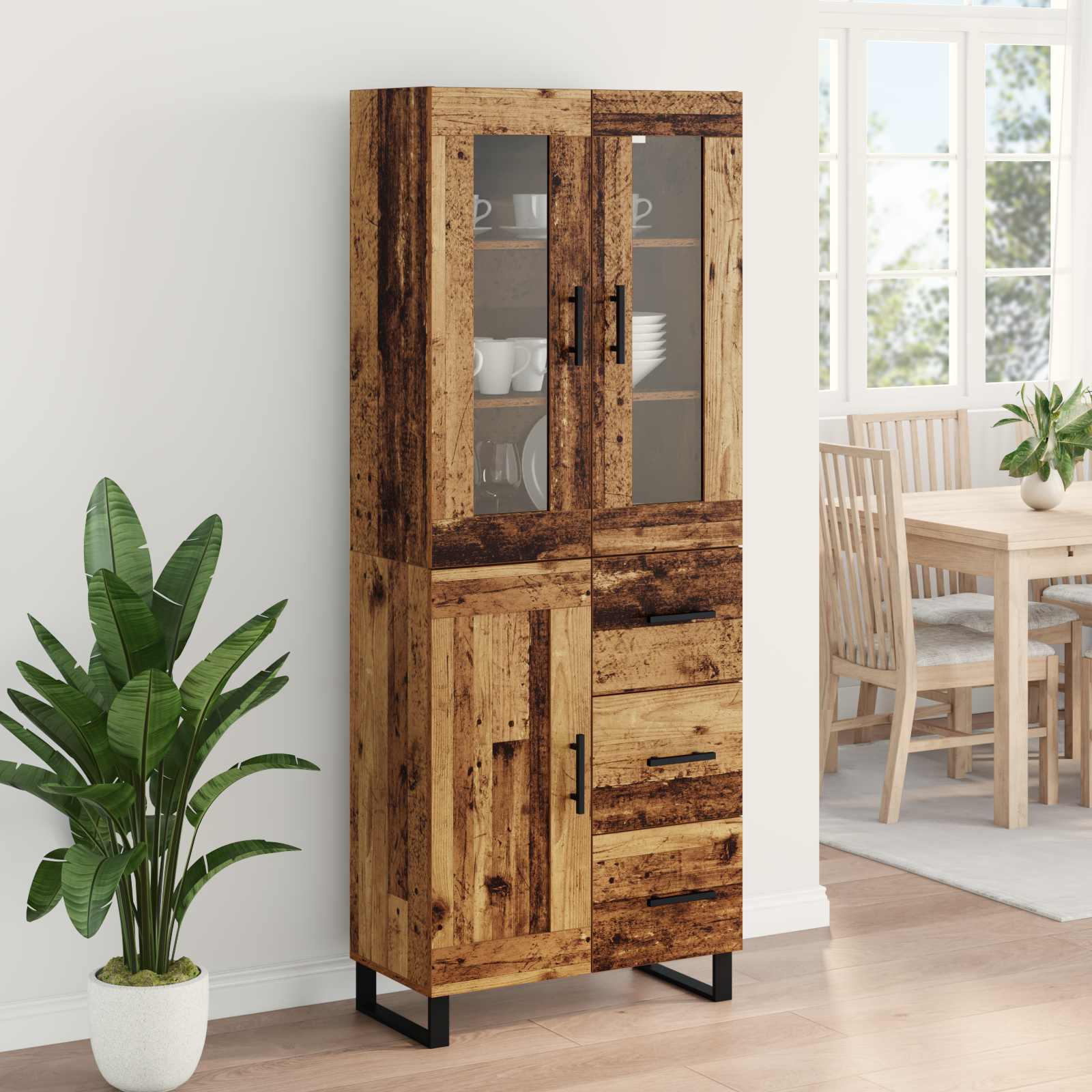 Hoge kast met lade 2 pcs Oud Hout Bewerkt hout is nu te koop bij PeponiXL, paradijselijk wonen!