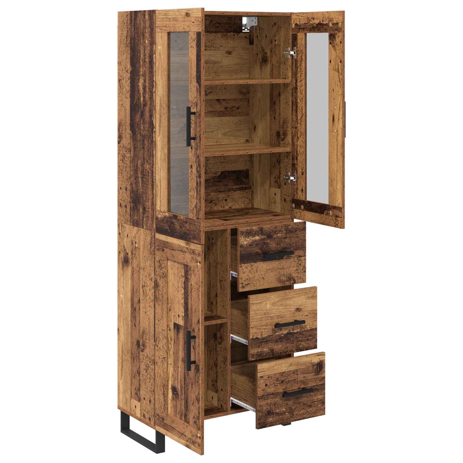 Hoge kast met lade 2 pcs Oud Hout Bewerkt hout is nu te koop bij PeponiXL, paradijselijk wonen!