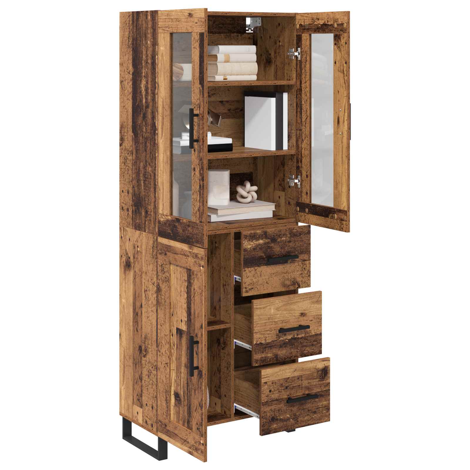 Hoge kast met lade 2 pcs Oud Hout Bewerkt hout is nu te koop bij PeponiXL, paradijselijk wonen!