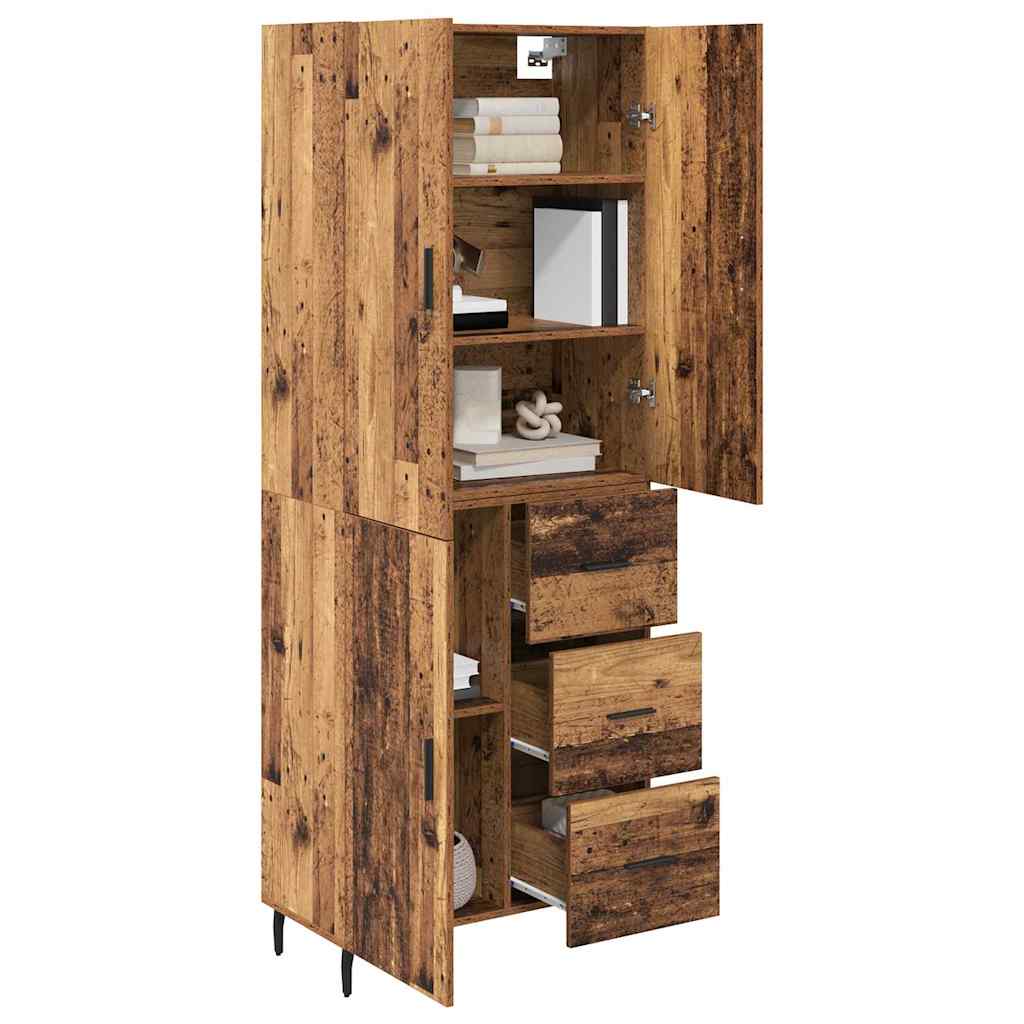 Hoge kast met lade 2 pcs Oud Hout Geengineerd Hout en Glas is nu te koop bij PeponiXL, paradijselijk wonen!