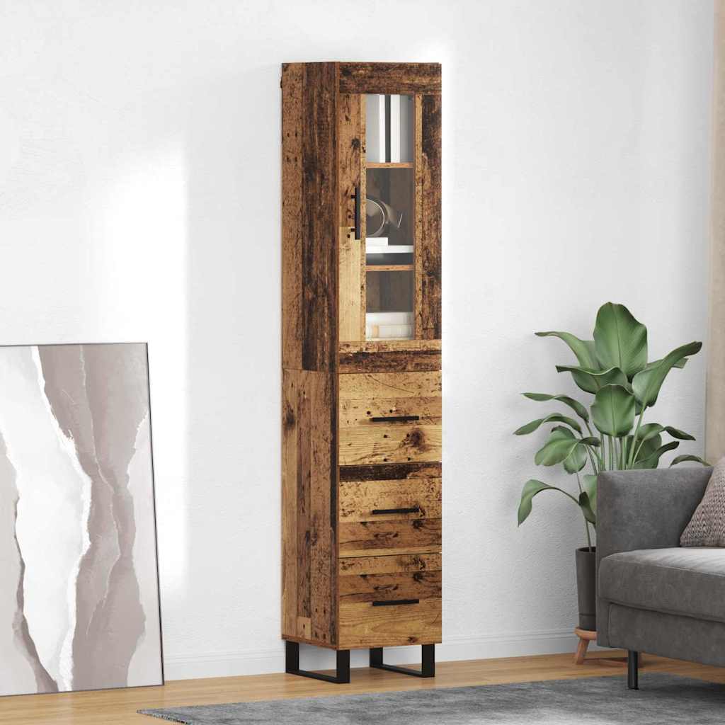 Highboard met lade Oud Hout 34,5 x 34 x 180 cm Bewerkt hout is nu te koop bij PeponiXL, paradijselijk wonen!
