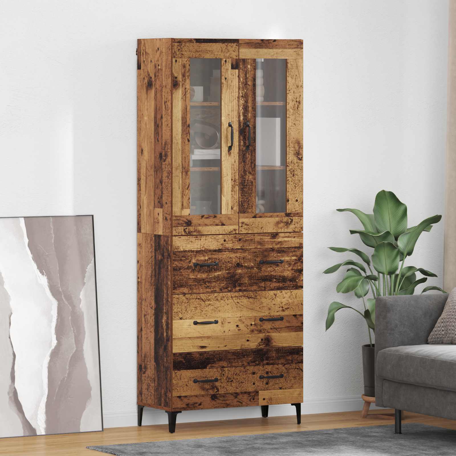 Highboard met lade Oud Hout 69,5 x 34 x 180 cm Bewerkt hout is nu te koop bij PeponiXL, paradijselijk wonen!