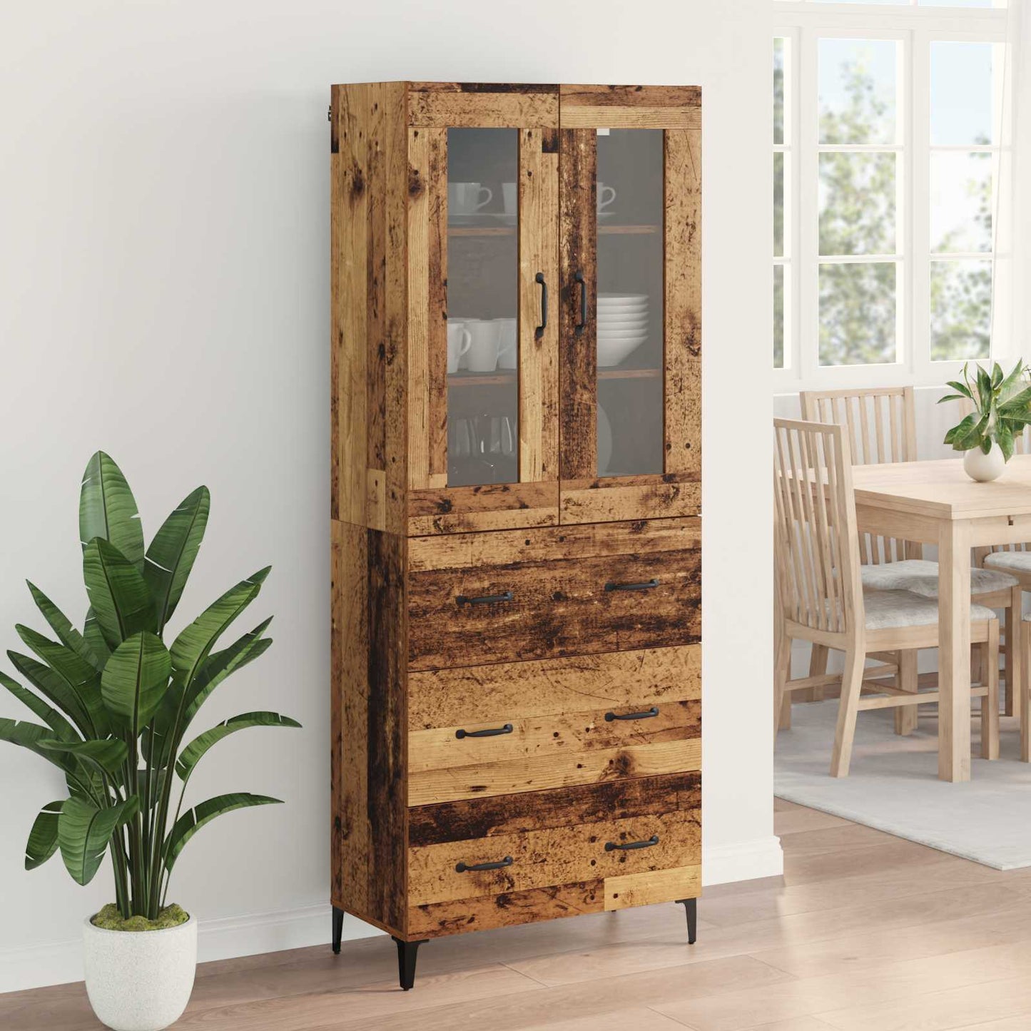 Highboard met lade Oud Hout 69,5 x 34 x 180 cm Bewerkt hout is nu te koop bij PeponiXL, paradijselijk wonen!