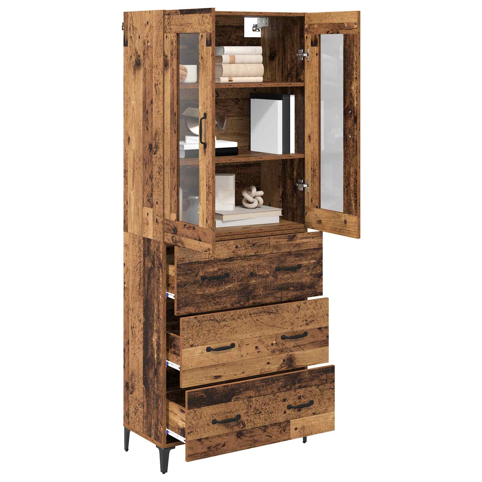 Highboard met lade Oud Hout 69,5 x 34 x 180 cm Bewerkt hout is nu te koop bij PeponiXL, paradijselijk wonen!