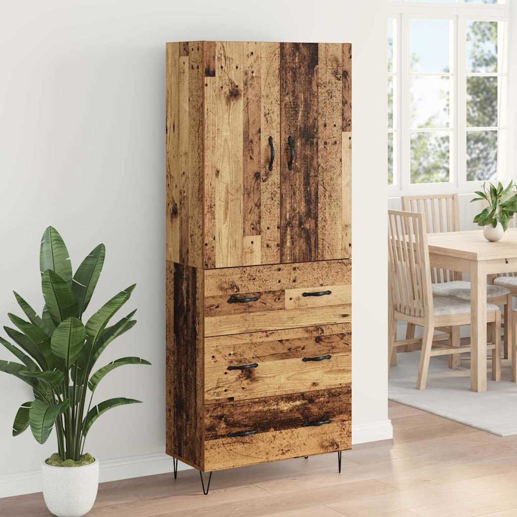 Hoge kast met lade 2 pcs Oudhout Bewerkt hout is nu te koop bij PeponiXL, paradijselijk wonen!