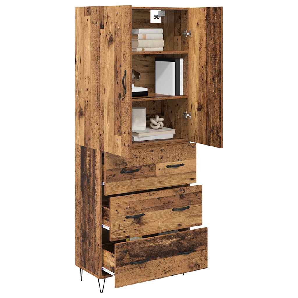 Hoge kast met lade 2 pcs Oudhout Bewerkt hout is nu te koop bij PeponiXL, paradijselijk wonen!