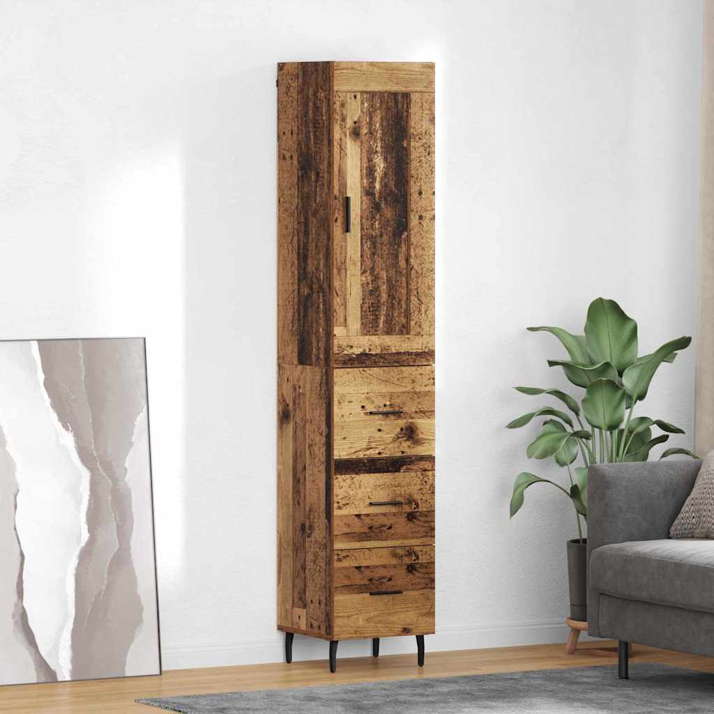 Highboard met lade Oud Hout 34,5 x 34 x 180 cm Bewerkt hout is nu te koop bij PeponiXL, paradijselijk wonen!
