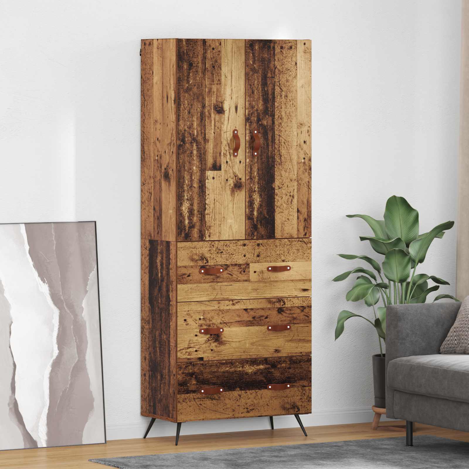 Highboard met lade Oud Hout 69,5 x 34 x 180 cm Bewerkt hout is nu te koop bij PeponiXL, paradijselijk wonen!