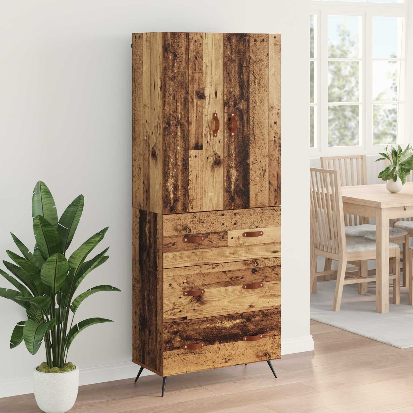 Highboard met lade Oud Hout 69,5 x 34 x 180 cm Bewerkt hout is nu te koop bij PeponiXL, paradijselijk wonen!
