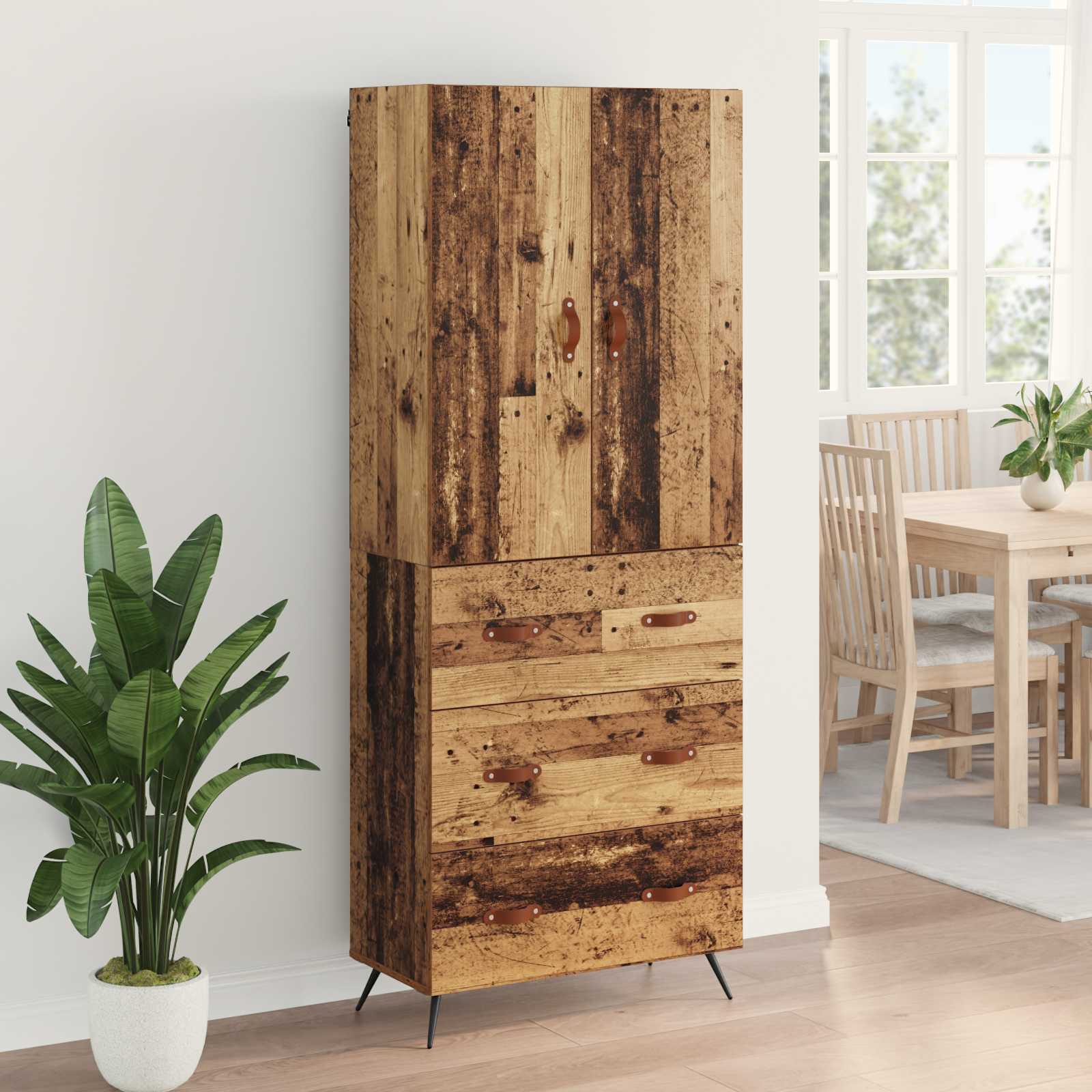 Highboard met lade Oud Hout 69,5 x 34 x 180 cm Bewerkt hout is nu te koop bij PeponiXL, paradijselijk wonen!