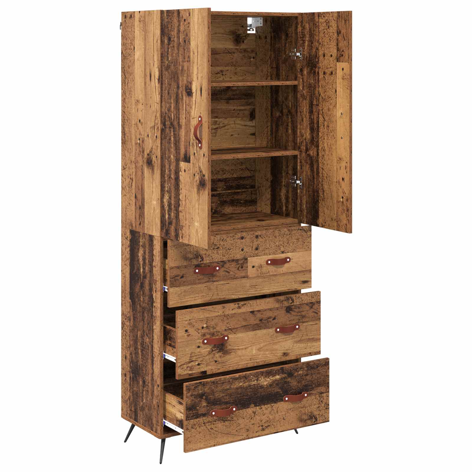 Highboard met lade Oud Hout 69,5 x 34 x 180 cm Bewerkt hout is nu te koop bij PeponiXL, paradijselijk wonen!