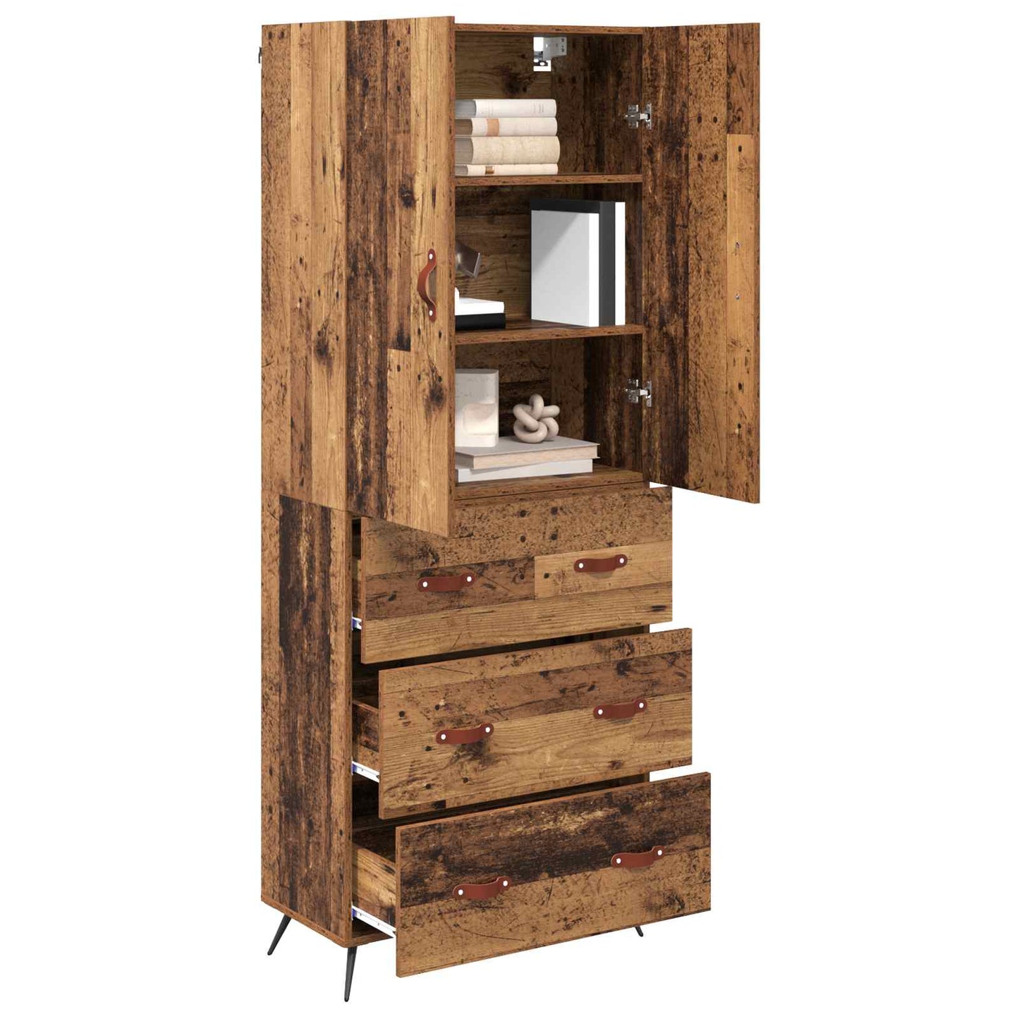 Highboard met lade Oud Hout 69,5 x 34 x 180 cm Bewerkt hout is nu te koop bij PeponiXL, paradijselijk wonen!