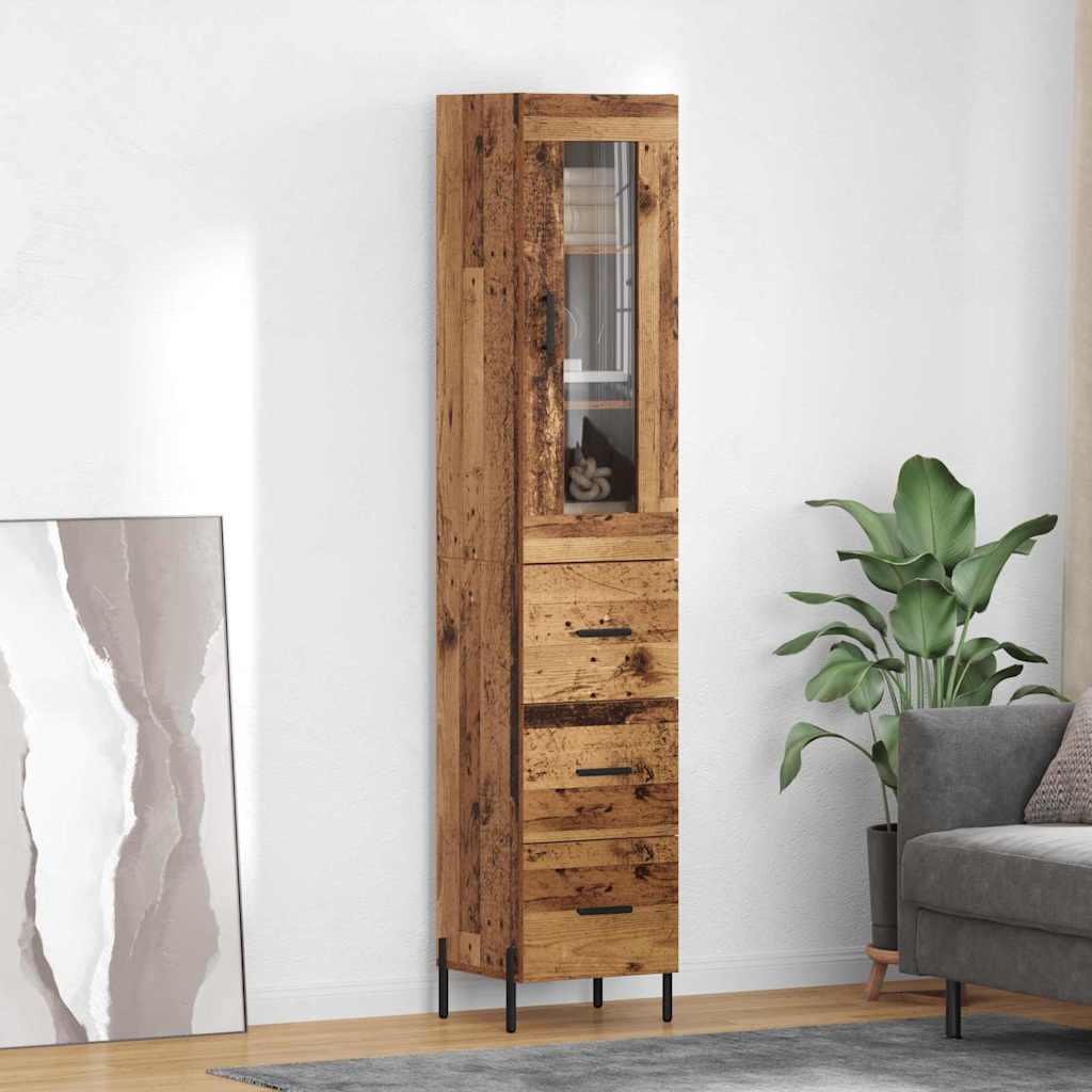 Highboard met lade Oud Hout 34,5 x 34 x 180 cm Bewerkt hout is nu te koop bij PeponiXL, paradijselijk wonen!