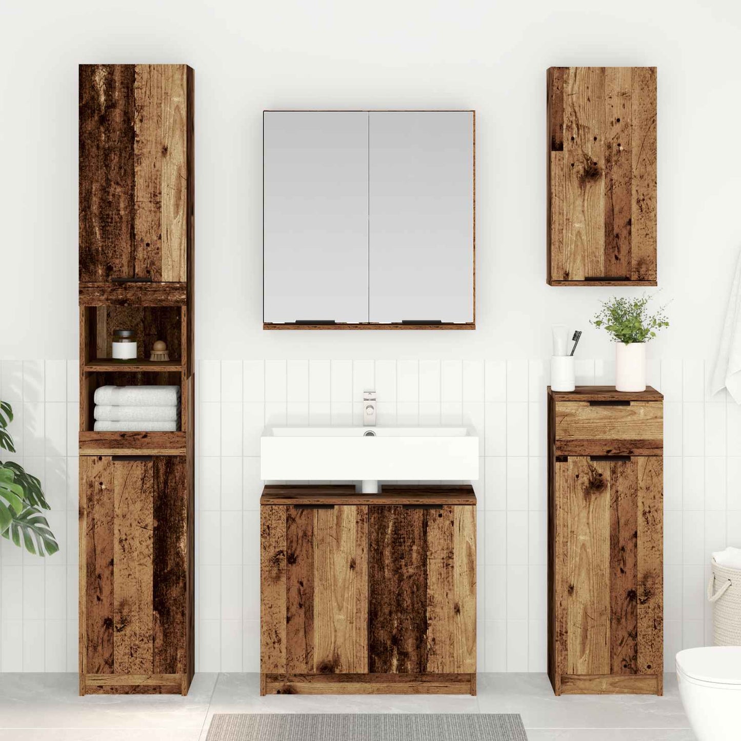 Badkamermeubelset met lade met plank 4 pcs Oudhout Bewerkt hout is nu te koop bij PeponiXL, paradijselijk wonen!