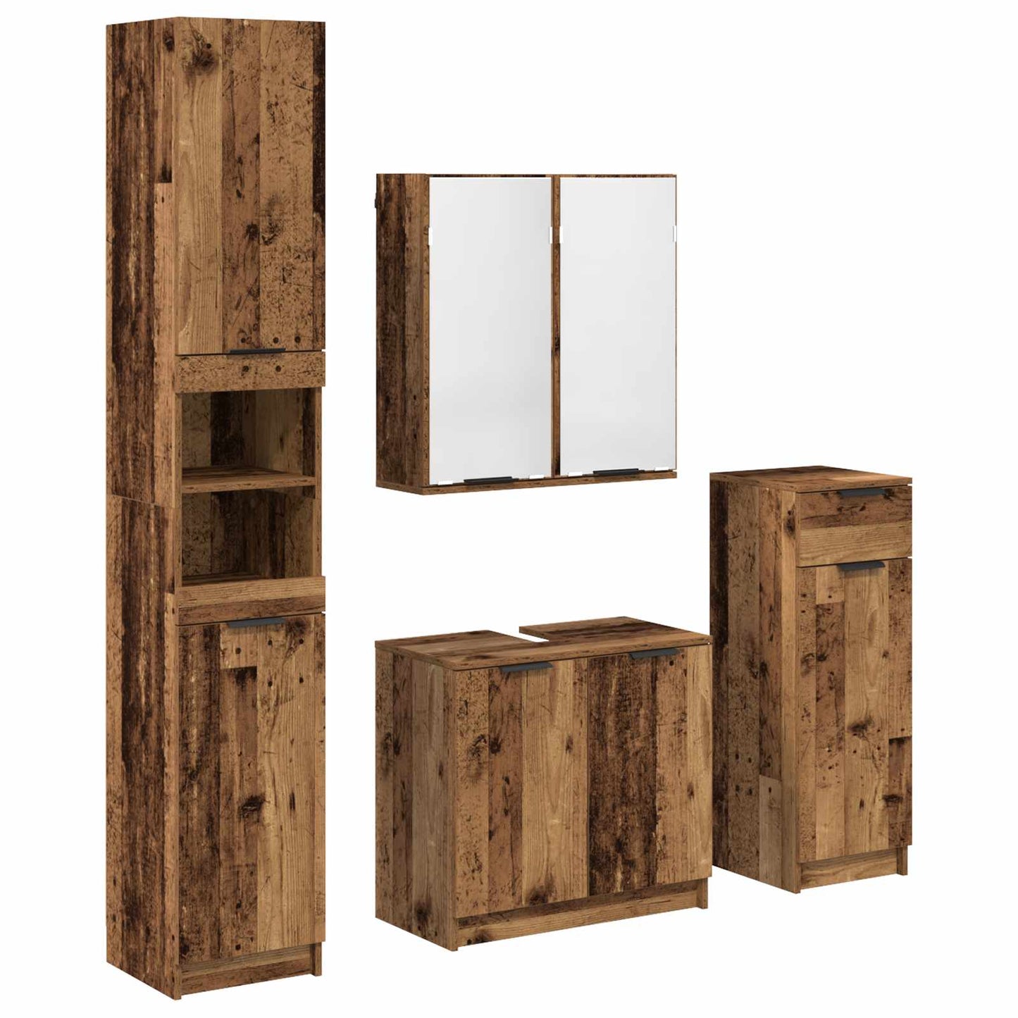Badkamermeubelset met lade met plank 4 pcs Oudhout Bewerkt hout is nu te koop bij PeponiXL, paradijselijk wonen!