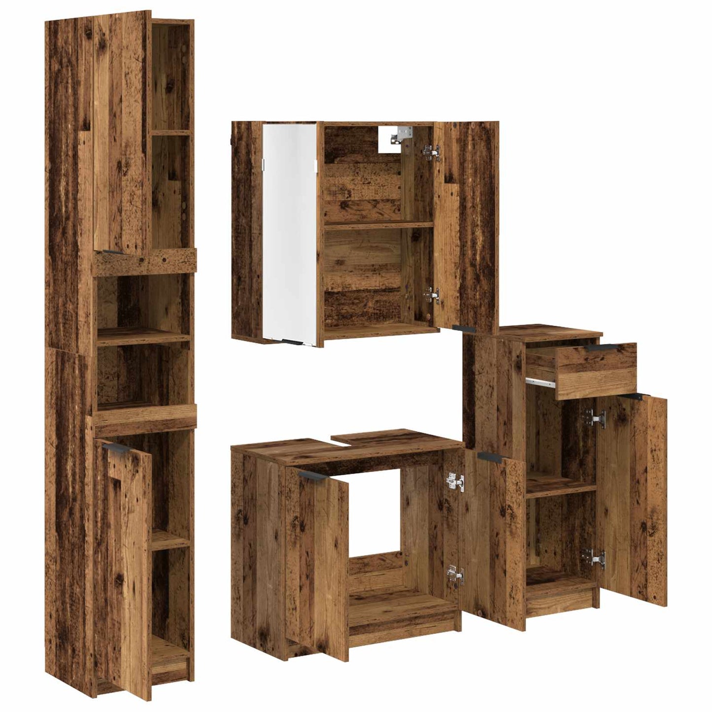 Badkamermeubelset met lade met plank 4 pcs Oudhout Bewerkt hout is nu te koop bij PeponiXL, paradijselijk wonen!
