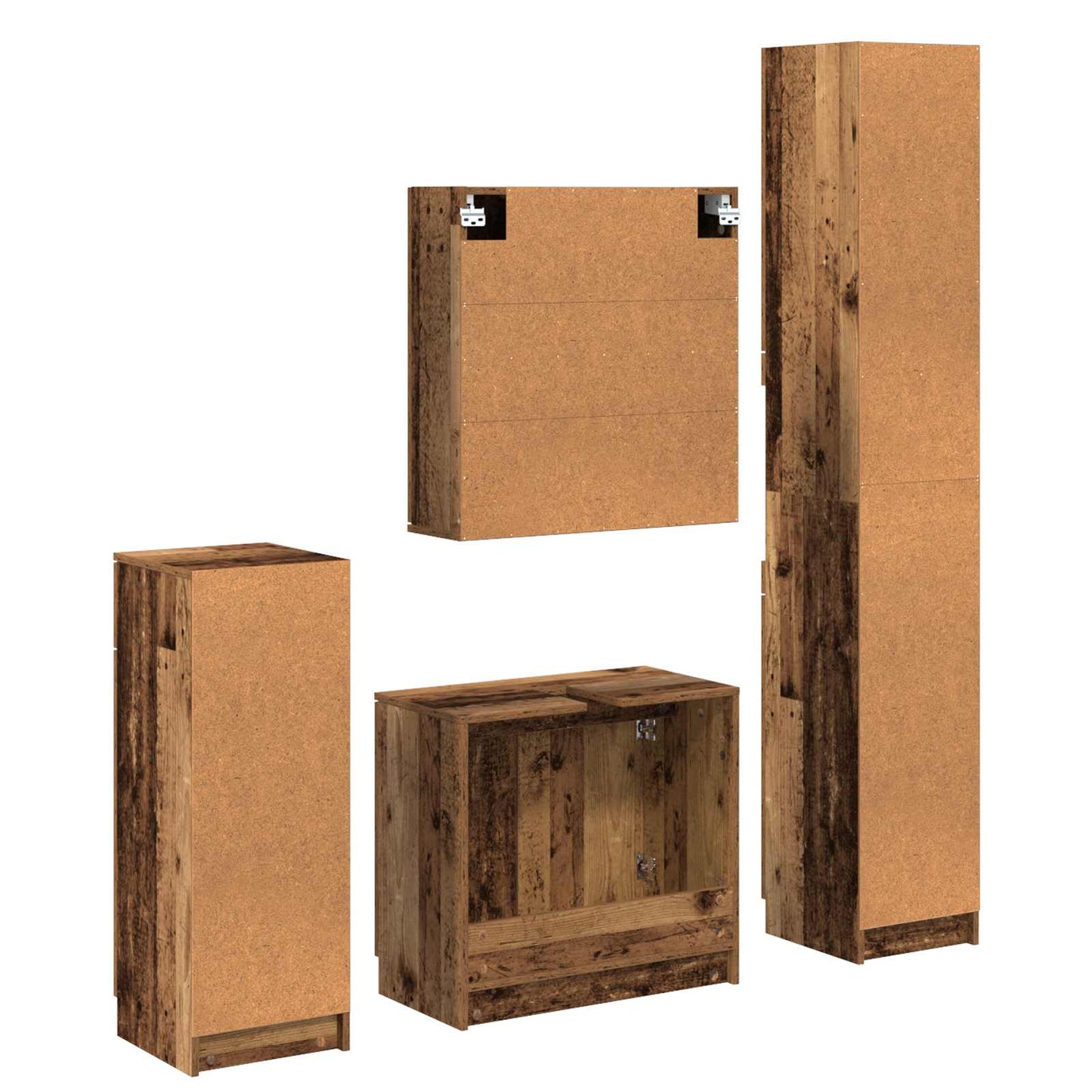 Badkamermeubelset met lade met plank 4 pcs Oudhout Bewerkt hout is nu te koop bij PeponiXL, paradijselijk wonen!