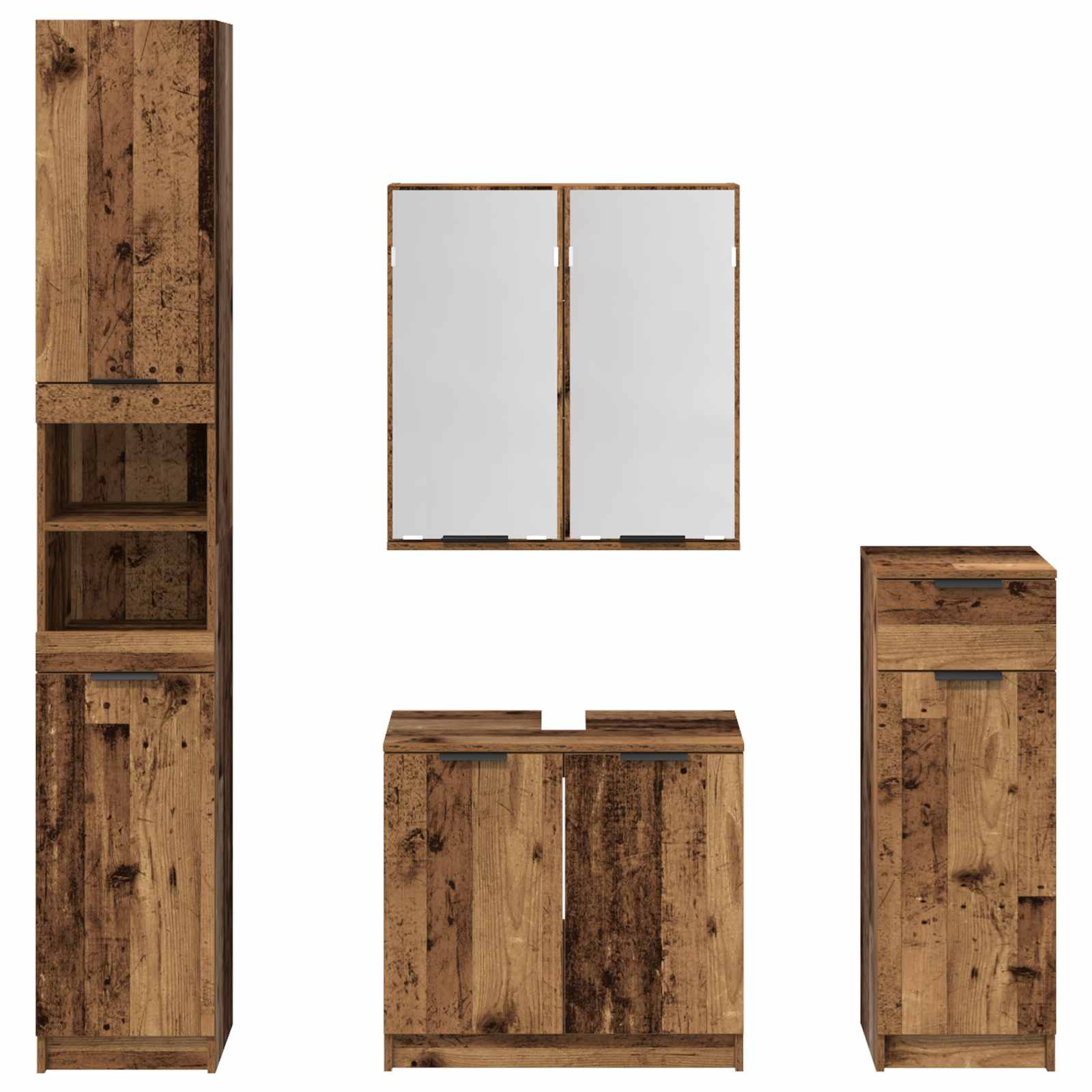 Badkamermeubelset met lade met plank 4 pcs Oudhout Bewerkt hout is nu te koop bij PeponiXL, paradijselijk wonen!