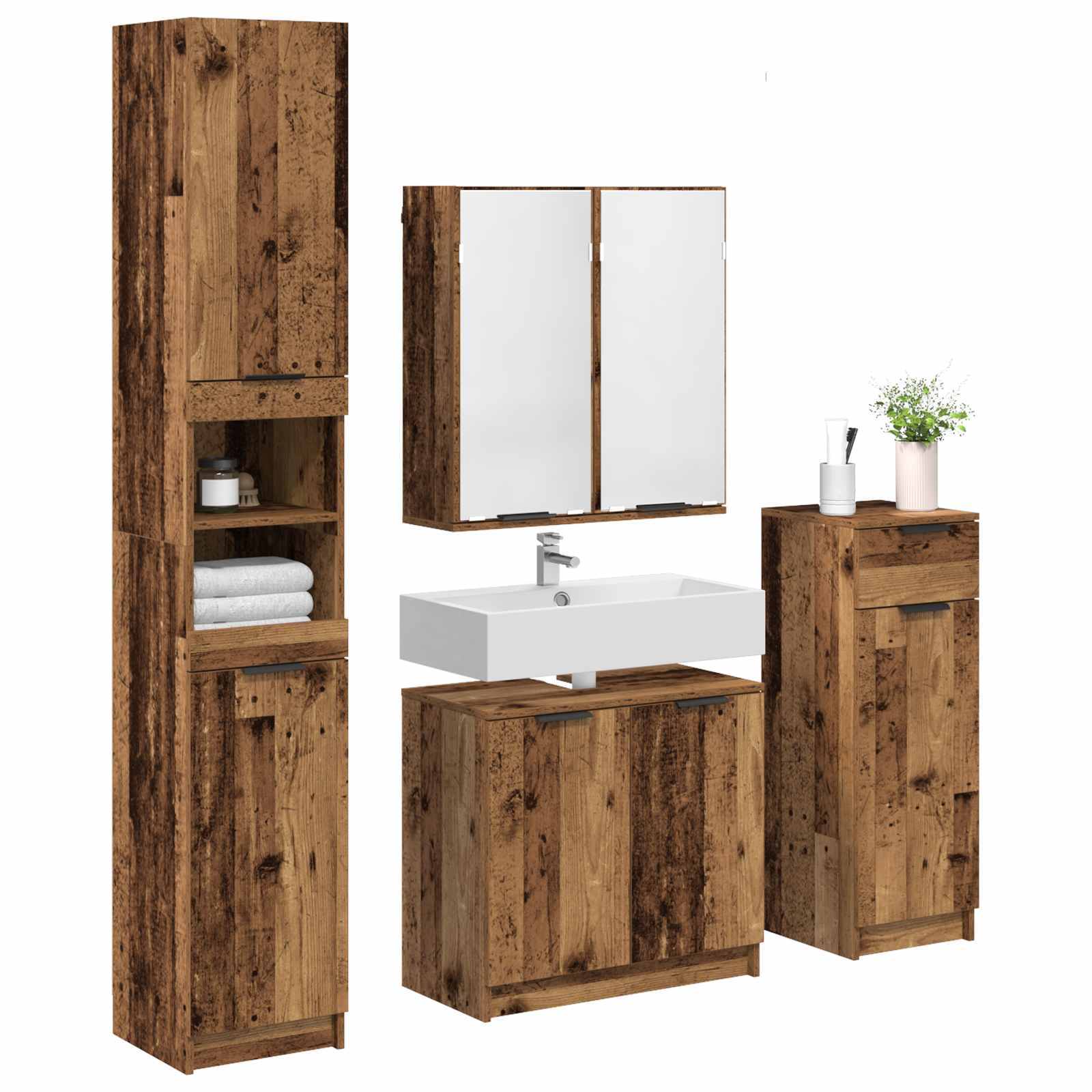 Badkamermeubelset met lade met plank 4 pcs Oudhout Bewerkt hout is nu te koop bij PeponiXL, paradijselijk wonen!