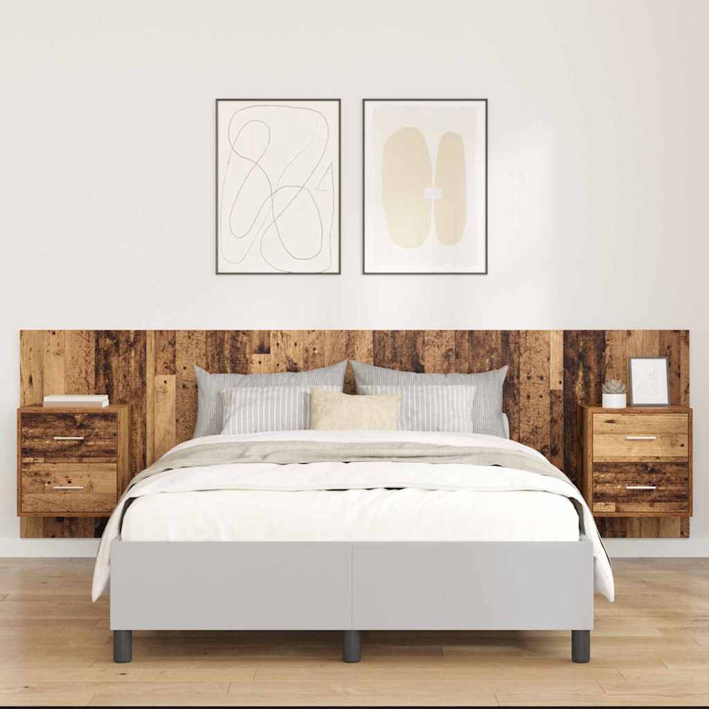 Hoofdbord Met Kast met lade 3 pcs Oud Hout Bewerkt hout is nu te koop bij PeponiXL, paradijselijk wonen!