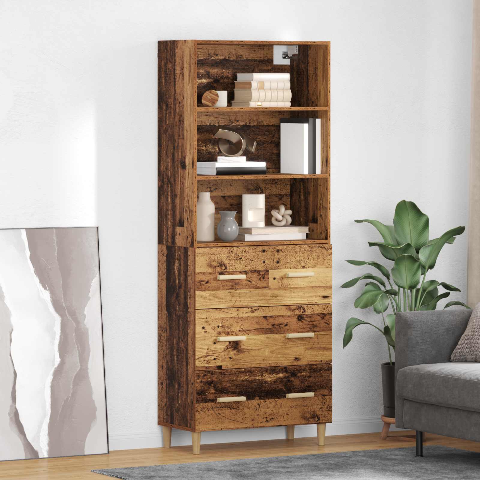 Hoge kast met lade Oud Hout 69,5 x 32,5 x 180 cm Bewerkt hout is nu te koop bij PeponiXL, paradijselijk wonen!