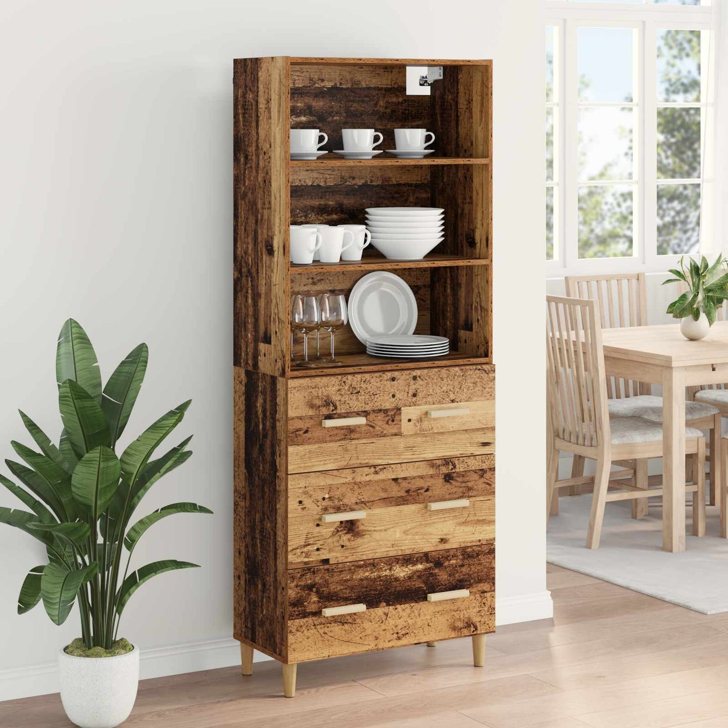 Hoge kast met lade Oud Hout 69,5 x 32,5 x 180 cm Bewerkt hout is nu te koop bij PeponiXL, paradijselijk wonen!