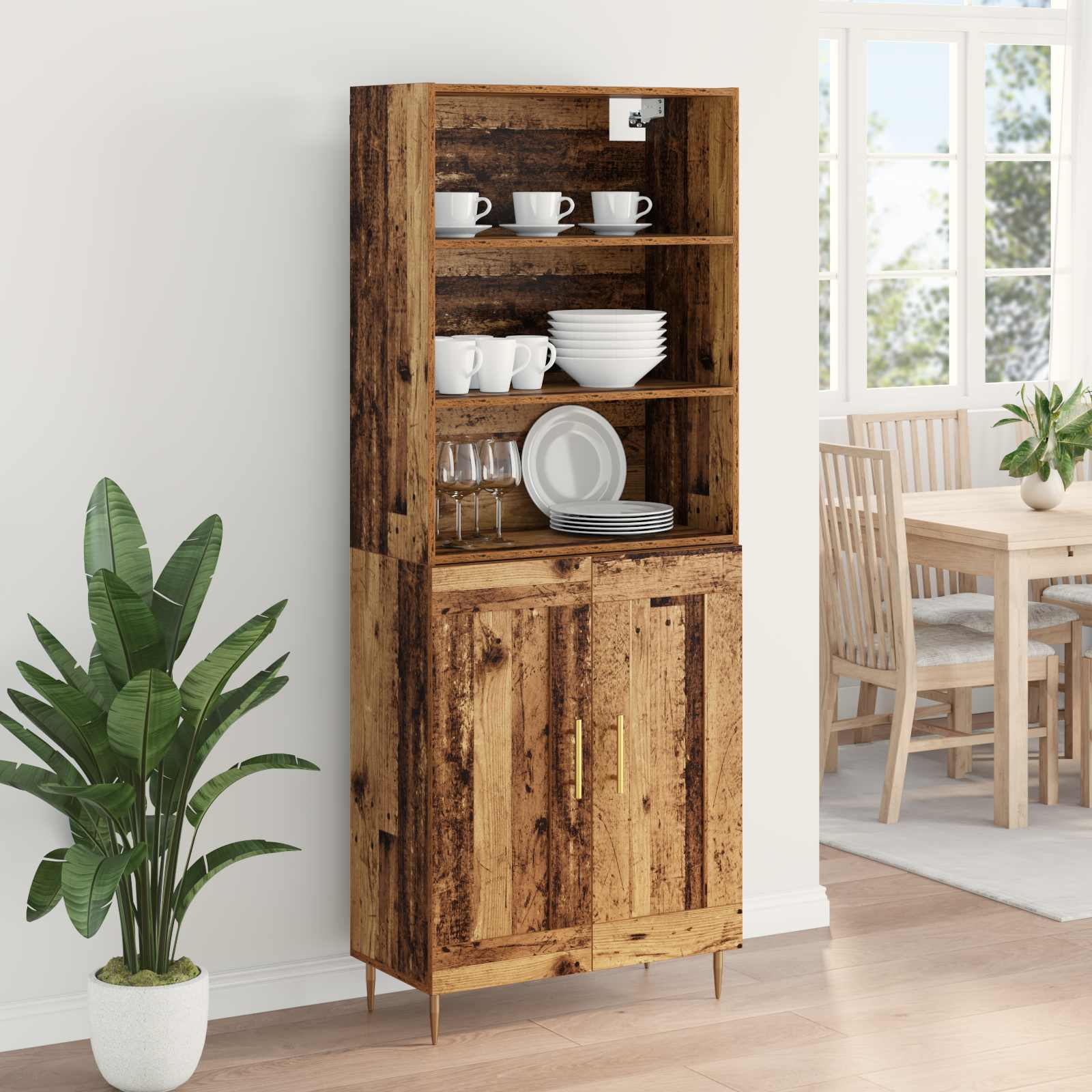 Hoge kast Oudhout 69,5 x 34 x 180 cm Bewerkt hout is nu te koop bij PeponiXL, paradijselijk wonen!