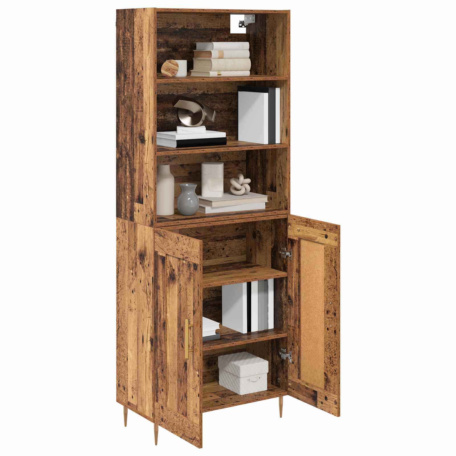 Hoge kast Oudhout 69,5 x 34 x 180 cm Bewerkt hout is nu te koop bij PeponiXL, paradijselijk wonen!