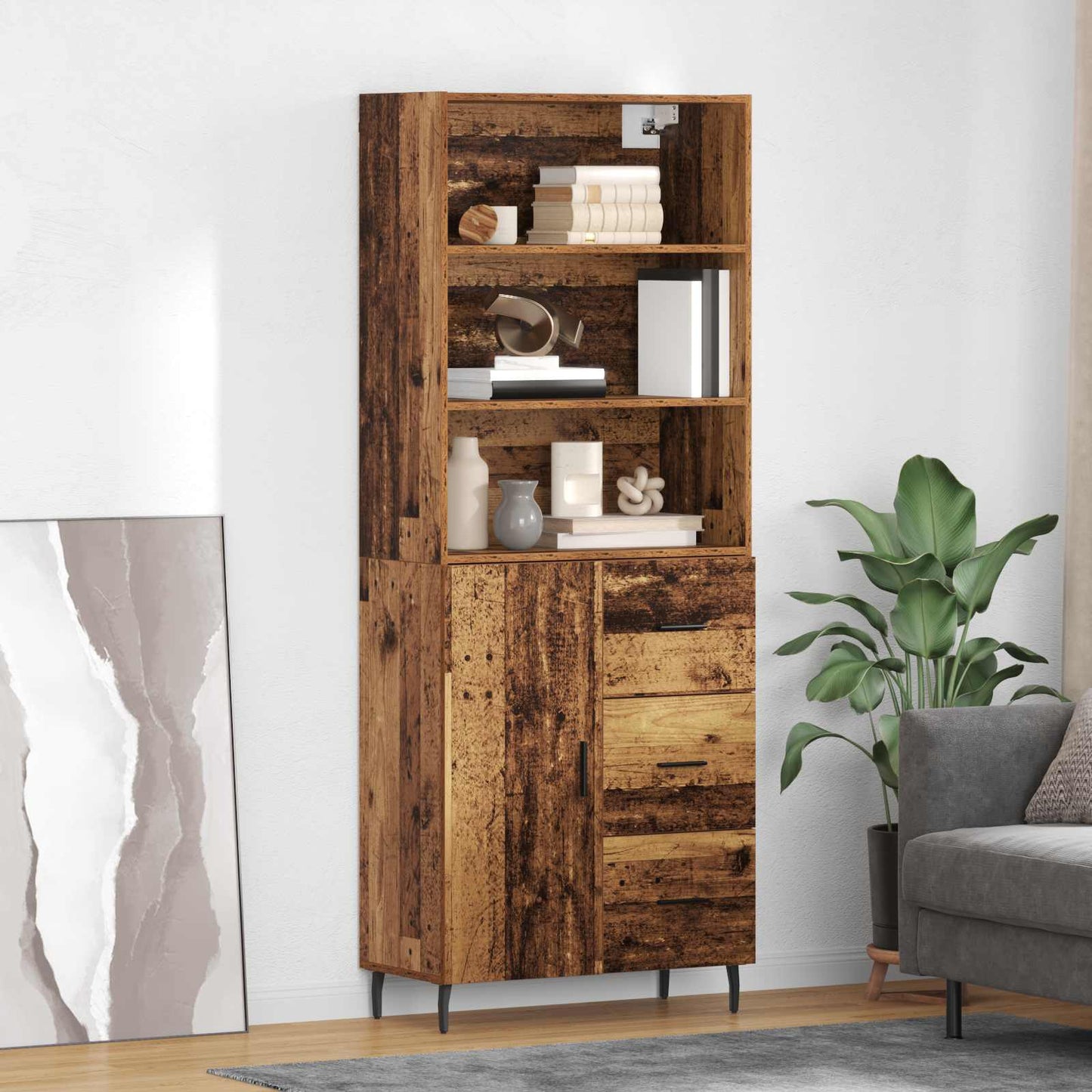Hoge kast met lade 2 pcs Oud Hout Bewerkt hout is nu te koop bij PeponiXL, paradijselijk wonen!