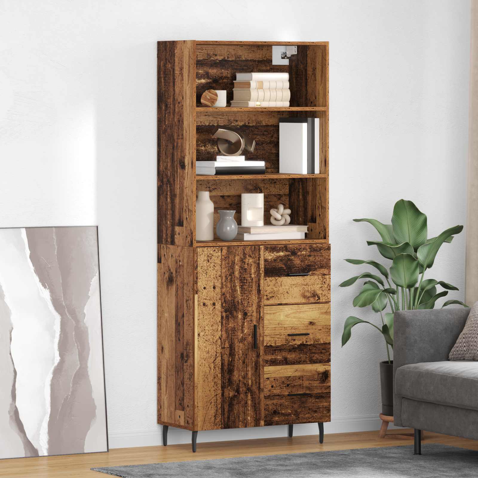 Hoge kast met lade 2 pcs Oud Hout Bewerkt hout is nu te koop bij PeponiXL, paradijselijk wonen!