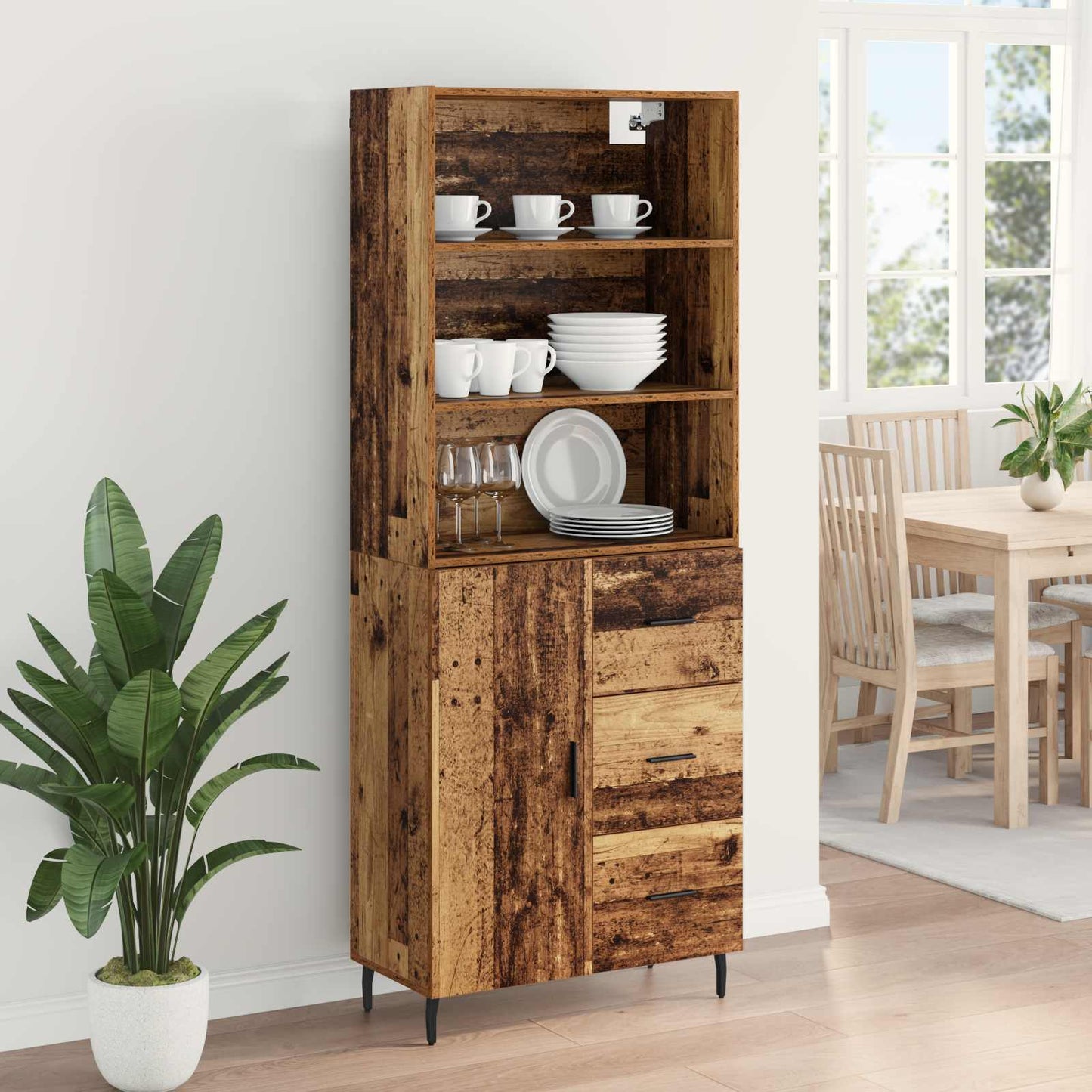 Hoge kast met lade 2 pcs Oud Hout Bewerkt hout is nu te koop bij PeponiXL, paradijselijk wonen!