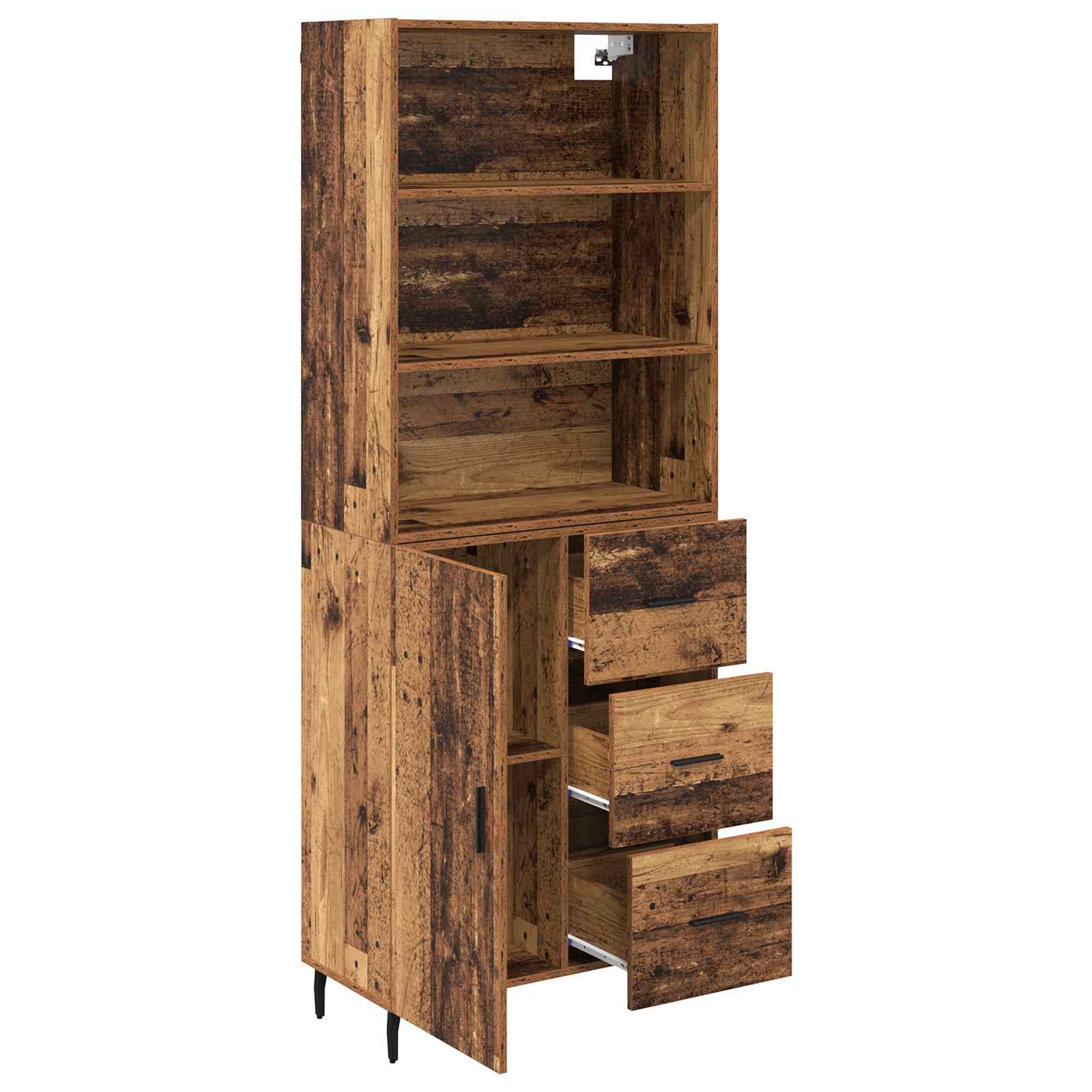 Hoge kast met lade 2 pcs Oud Hout Bewerkt hout is nu te koop bij PeponiXL, paradijselijk wonen!